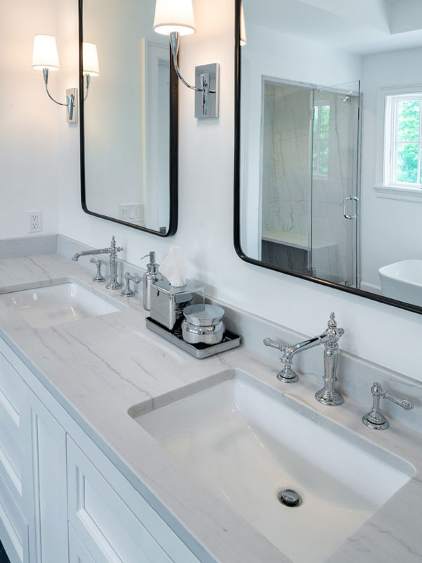 light gray vanity top in modern bathroom