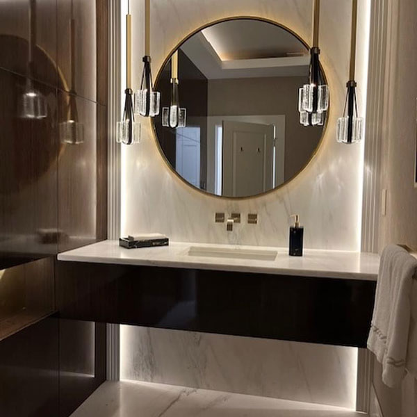 Olympian White Marble Vanity and Walls