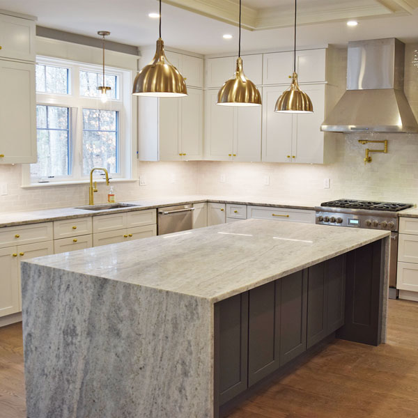 River Blue Granite kitchen island