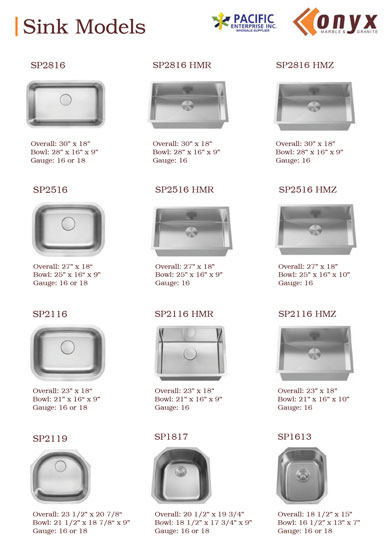 screenshot of sink models catalog